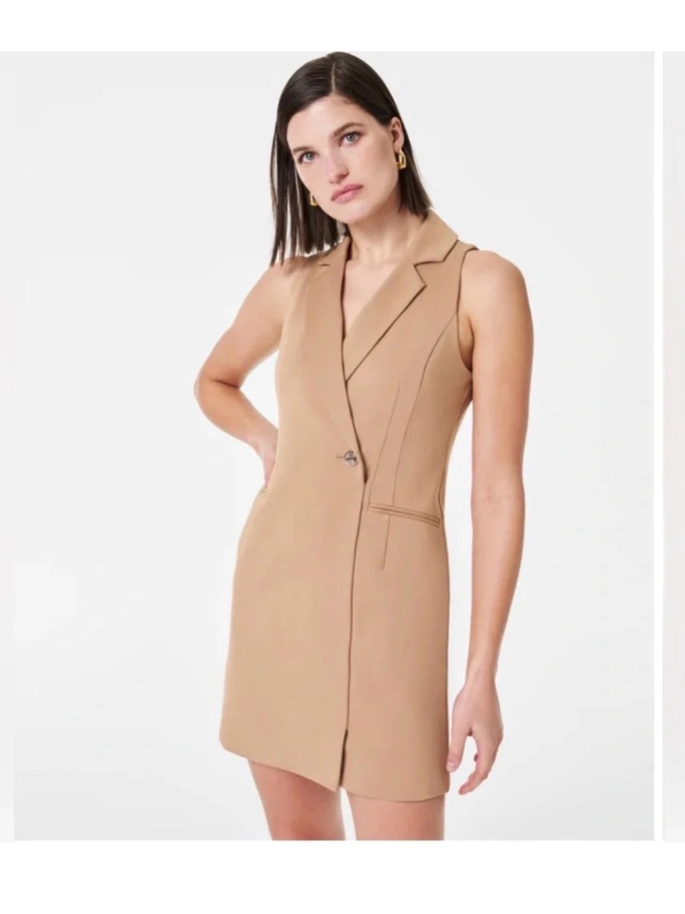 SPANX Sleeveless Tan Blazer Mini Dress